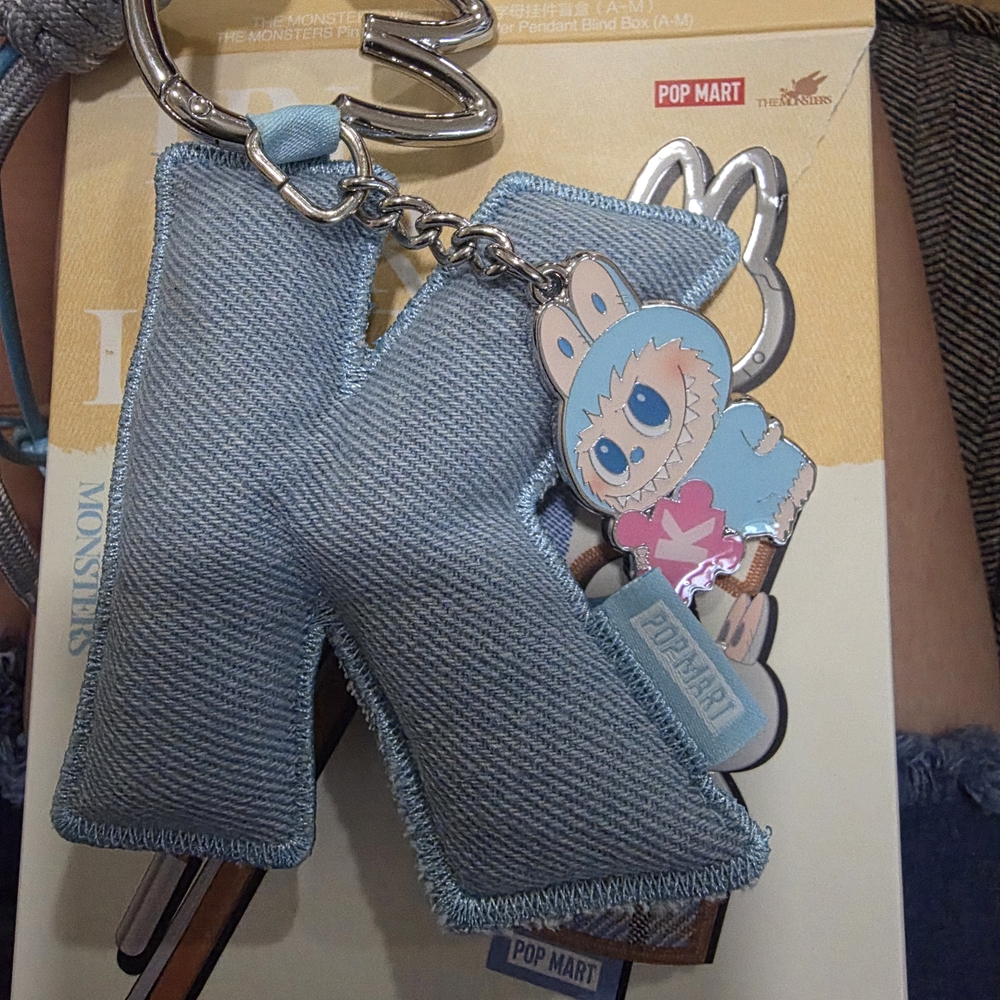'K' Blue Keychain with Labubu Character Charm